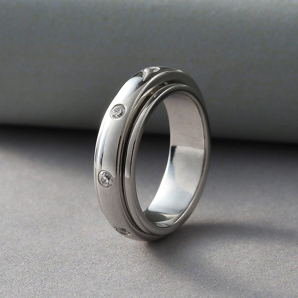 NY Close Out- CZ  Band Ring in Platinum Overlay Sterling Silver