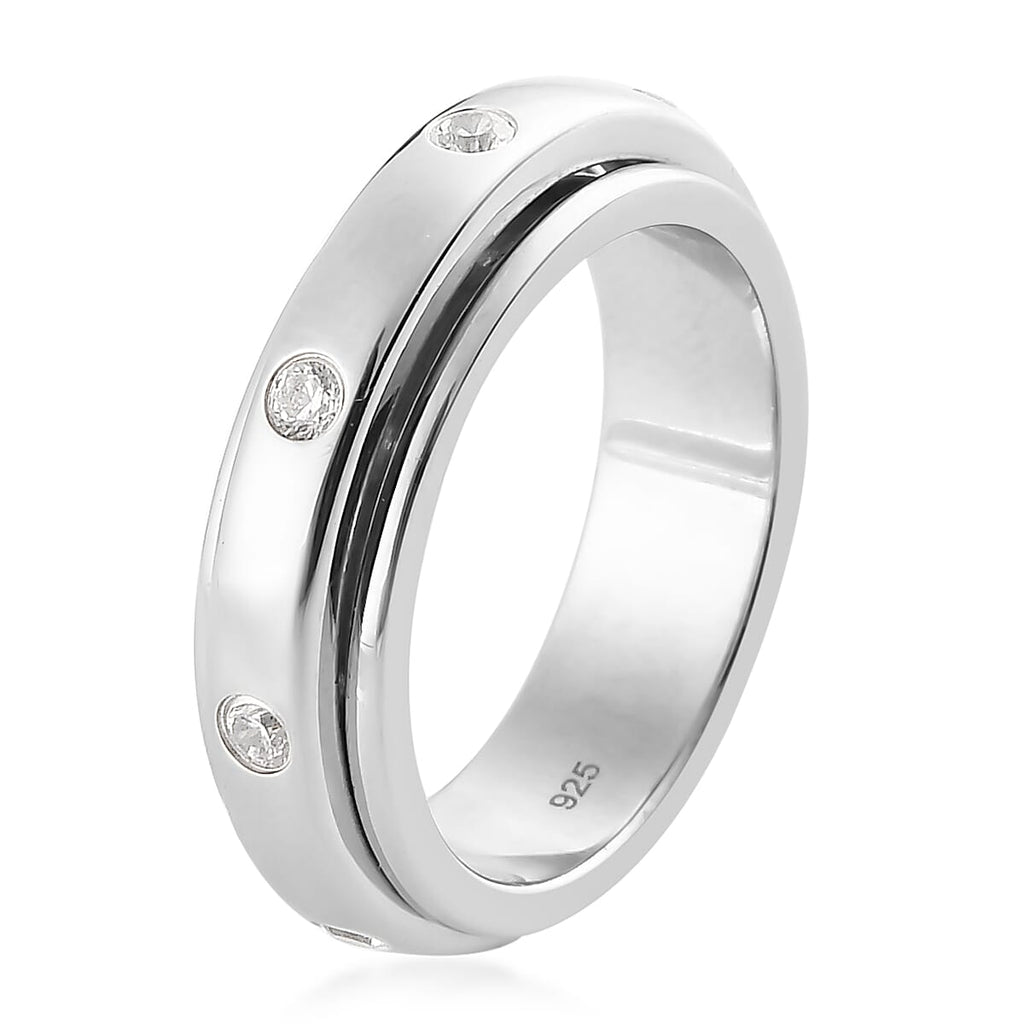 NY Close Out- CZ  Band Ring in Platinum Overlay Sterling Silver