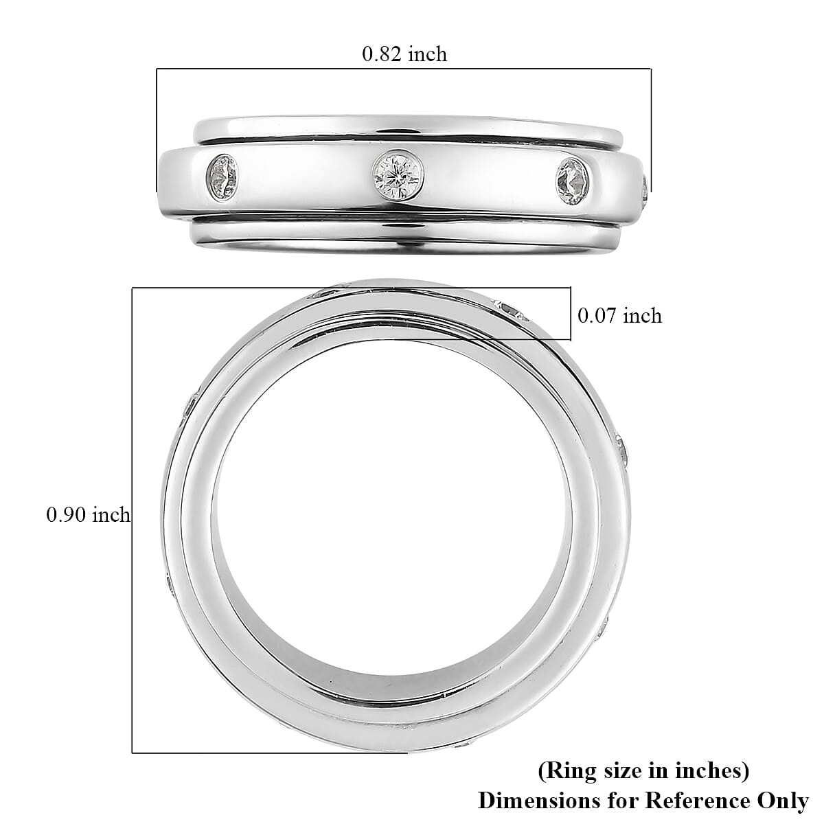 Simulated Diamond Spinner Ring in Platinum Plated Sterling Silver 7523421 7