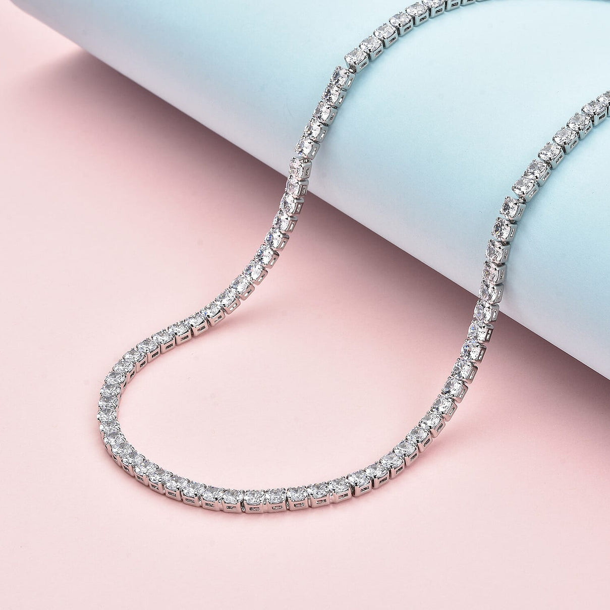Simulated Diamond Tennis Necklace Size - 18 inches in Silver Tone 7588809 2