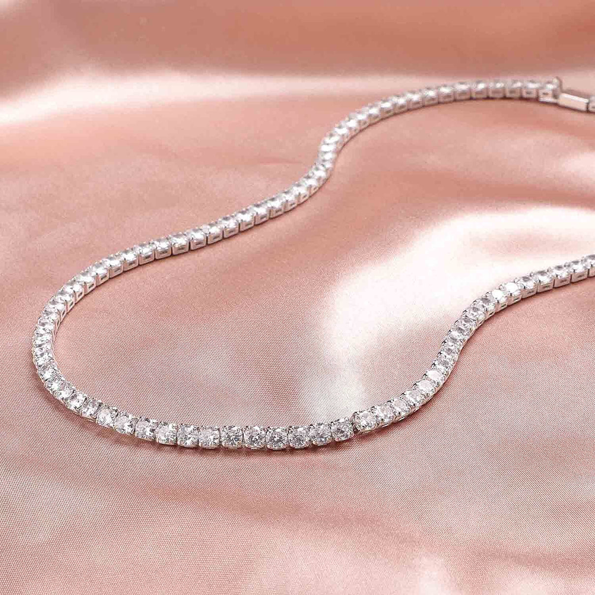 Simulated Diamond Tennis Necklace (Size 17) in Silver Tone 3652117 2