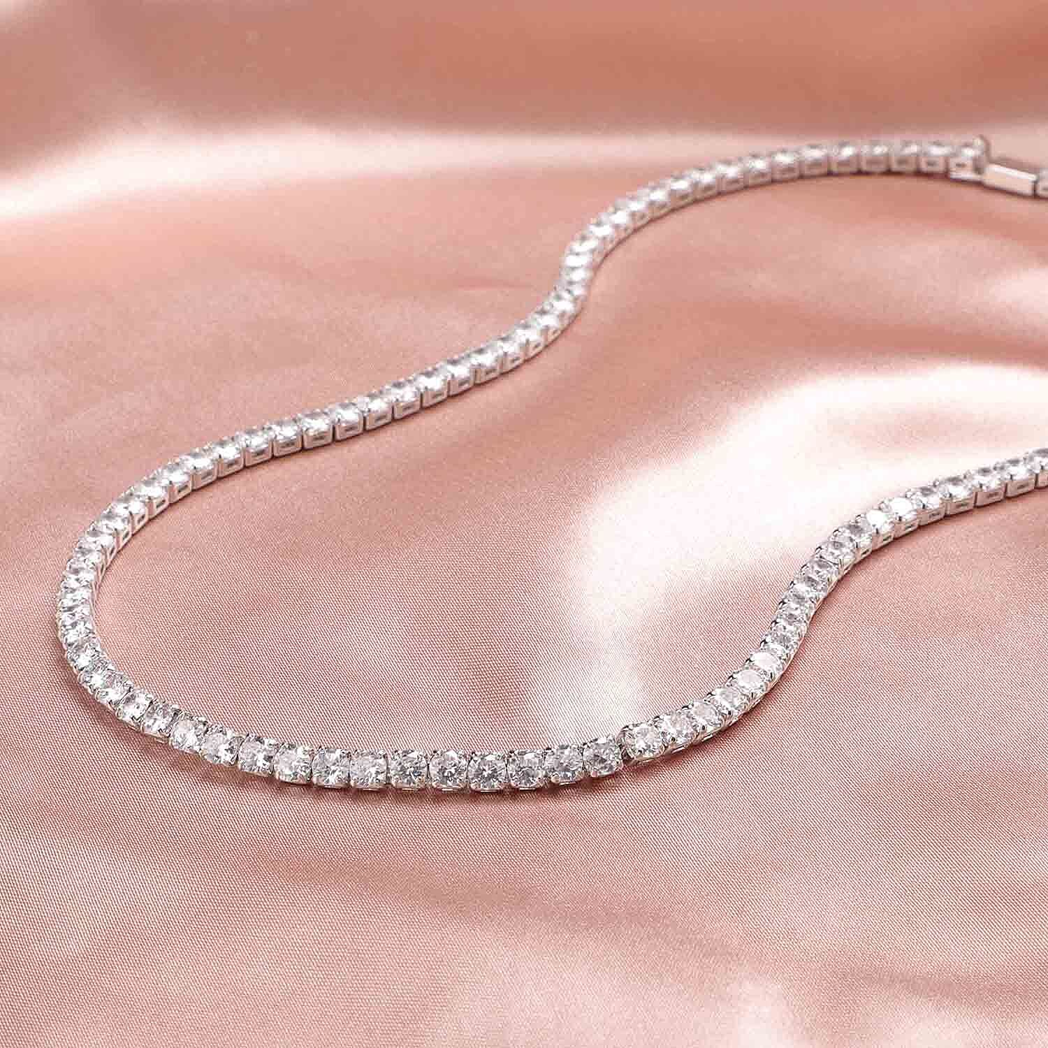 Simulated Diamond Tennis Necklace (Size 17) in Silver Tone 3652117 2