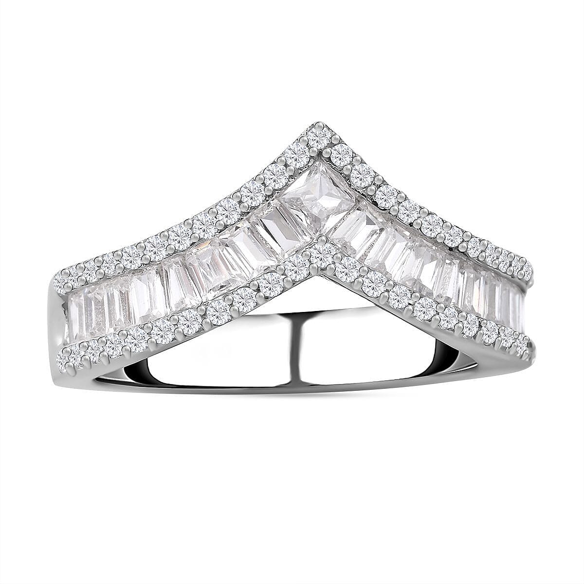 NY Close Out - Simulated Diamond Wishbone Ring in Rhodium Overlay Sterling Silver 7282434 6