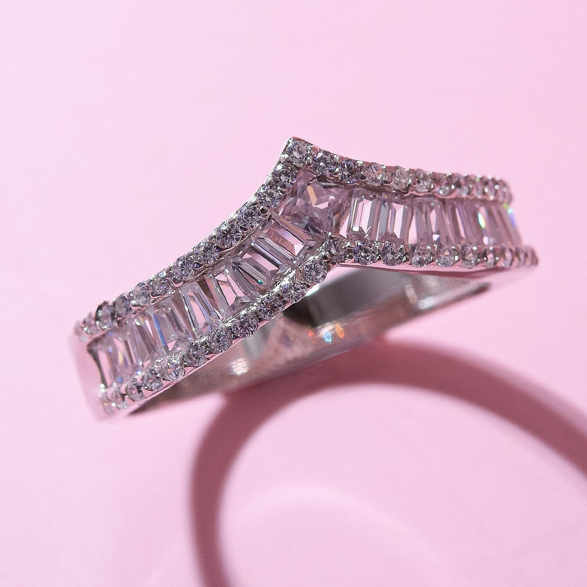 NY Close Out - Simulated Diamond Wishbone Ring in Rhodium Overlay Sterling Silver 7282434 7