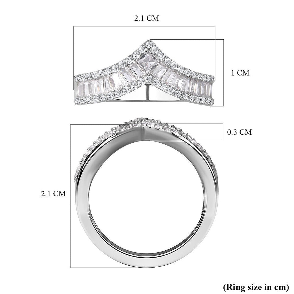 NY Close Out - Simulated Diamond Wishbone Ring in Rhodium Overlay Sterling Silver