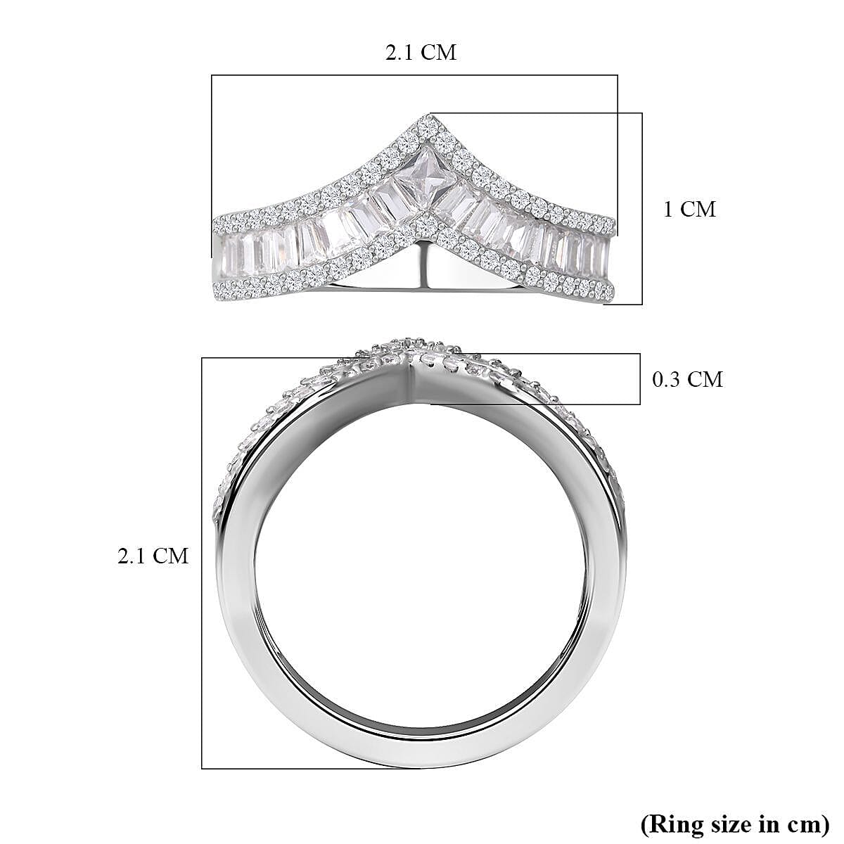 NY Close Out - Simulated Diamond Wishbone Ring in Rhodium Overlay Sterling Silver 7282434 11