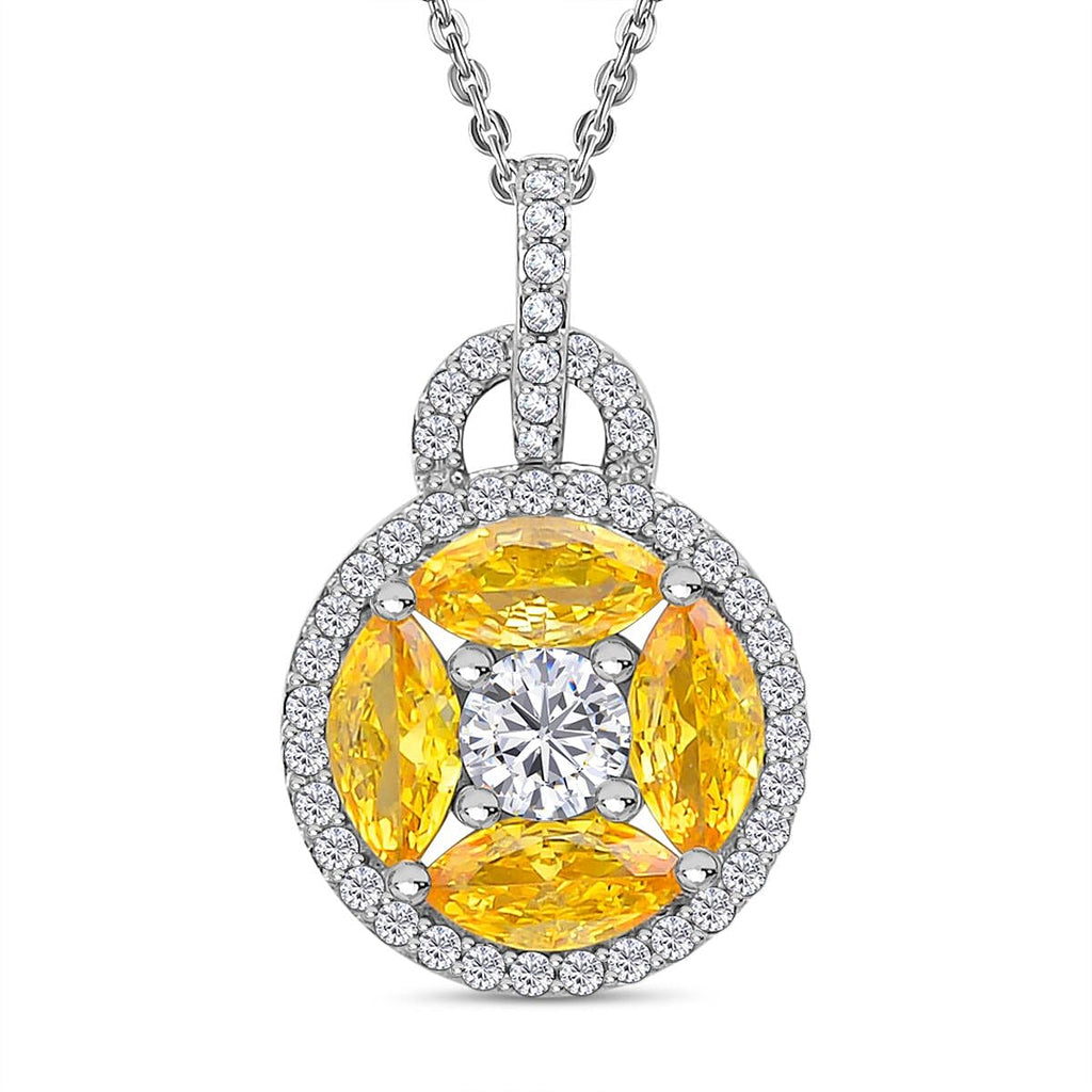 Simulated Diamond and Simulated Yellow Sapphire Circle of Life Pendant with Chain in Rhodium Overlay Sterling Silver
