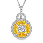 Simulated Diamond and Simulated Yellow Sapphire Circle of Life Pendant with Chain in Rhodium Overlay Sterling Silver