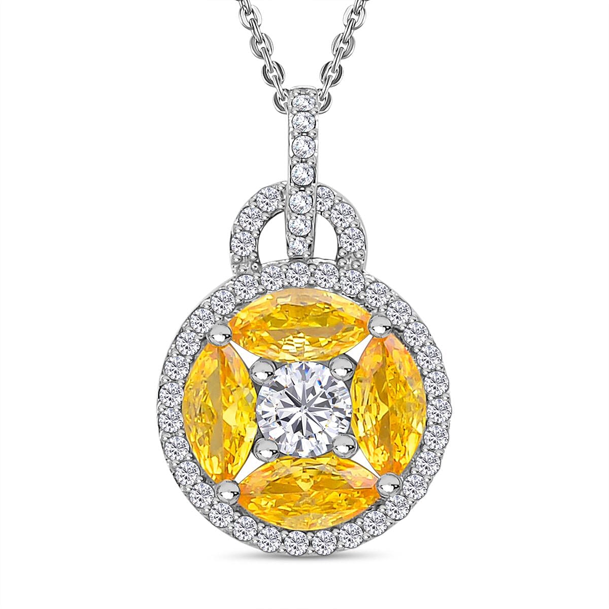 Simulated Diamond and Simulated Yellow Sapphire Circle of Life Pendant with Chain in Rhodium Overlay Sterling Silver 4121323 0
