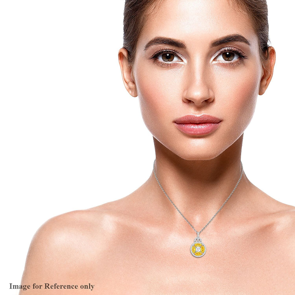 Simulated Diamond and Simulated Yellow Sapphire Circle of Life Pendant with Chain in Rhodium Overlay Sterling Silver