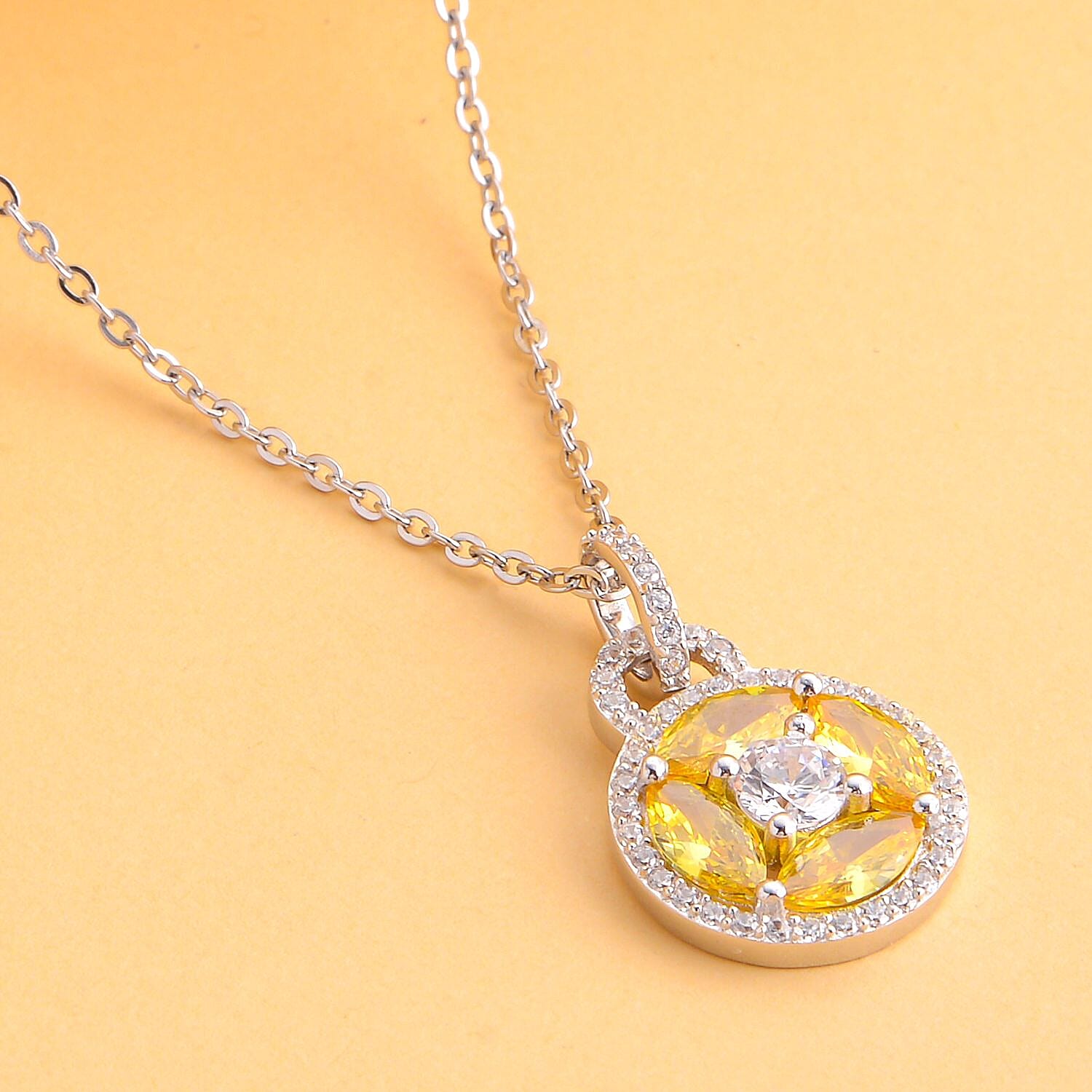 Simulated Diamond and Simulated Yellow Sapphire Circle of Life Pendant with Chain in Rhodium Overlay Sterling Silver 4121323 2