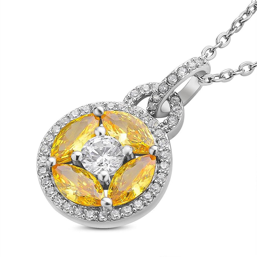 Simulated Diamond and Simulated Yellow Sapphire Circle of Life Pendant with Chain in Rhodium Overlay Sterling Silver