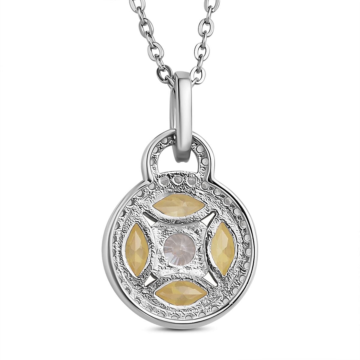Simulated Diamond and Simulated Yellow Sapphire Circle of Life Pendant with Chain in Rhodium Overlay Sterling Silver 4121323 4