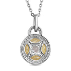 Simulated Diamond and Simulated Yellow Sapphire Circle of Life Pendant with Chain in Rhodium Overlay Sterling Silver