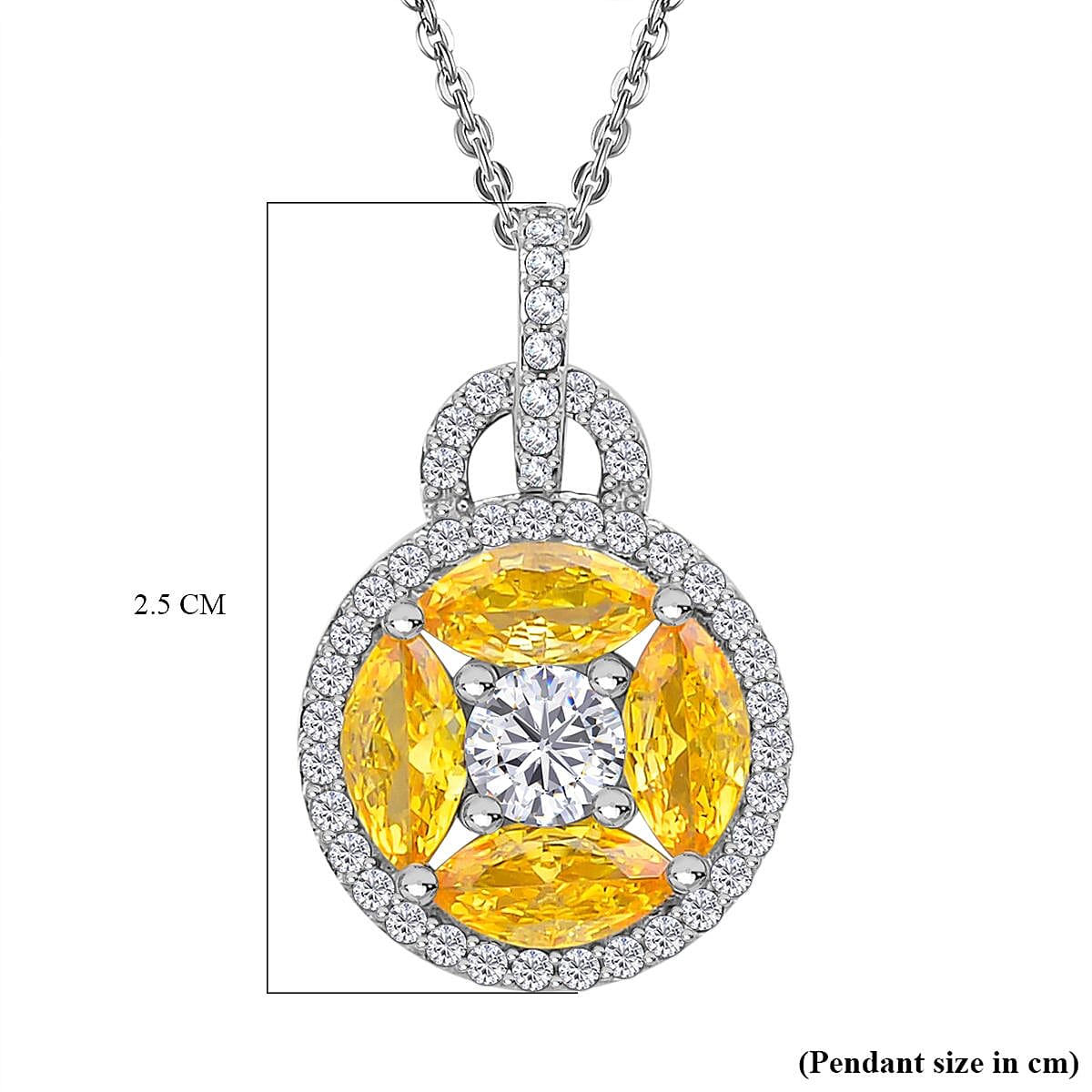 Simulated Diamond and Simulated Yellow Sapphire Circle of Life Pendant with Chain in Rhodium Overlay Sterling Silver 4121323 6