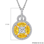 Simulated Diamond and Simulated Yellow Sapphire Circle of Life Pendant with Chain in Rhodium Overlay Sterling Silver