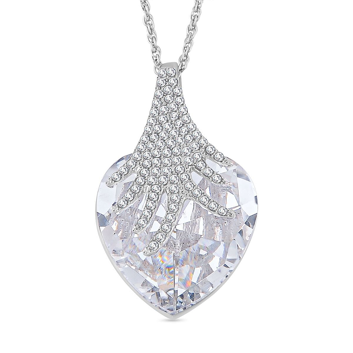 Simulated Diamond and White Austrian Crystal Heart Pendant with Chain (Size - 20-2 Inch Ext.) 4122769 0