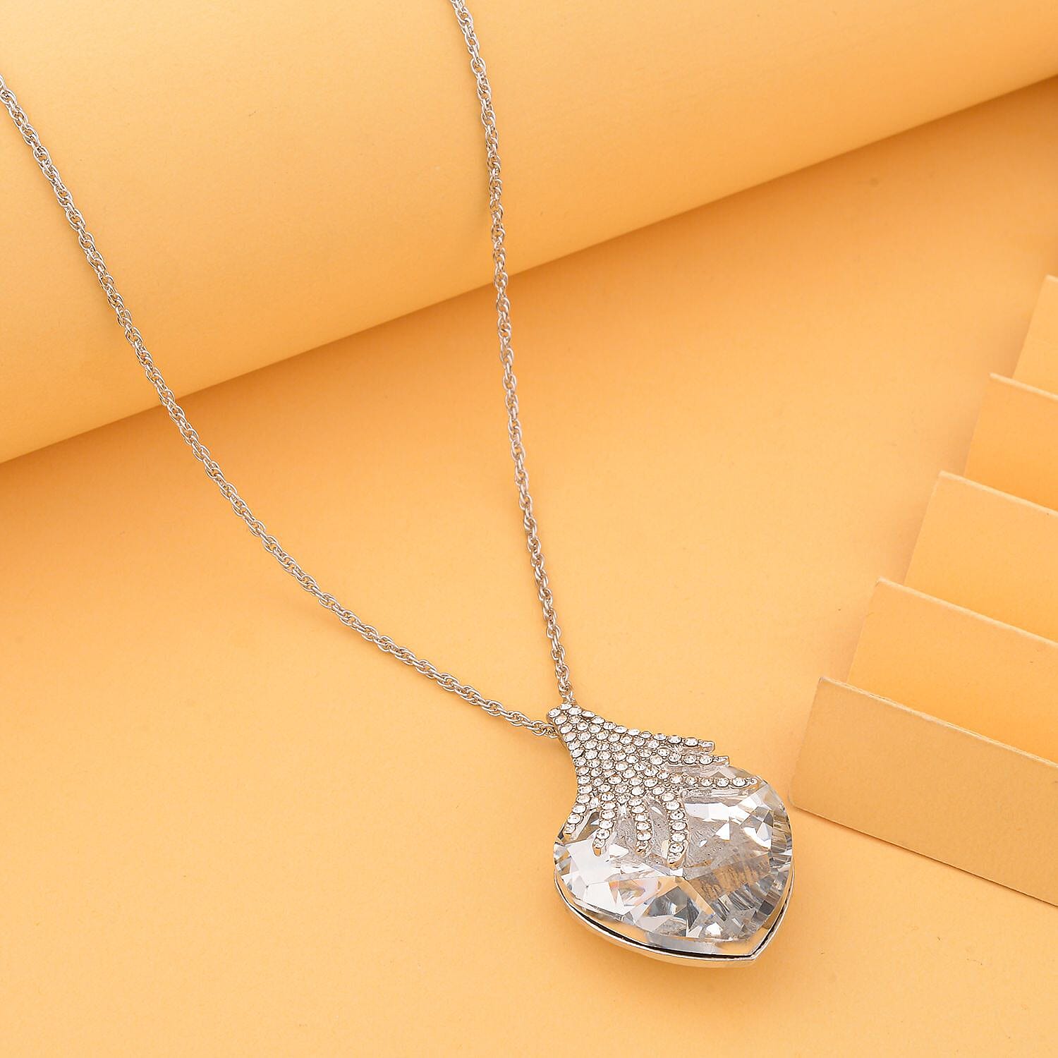 Simulated Diamond and White Austrian Crystal Heart Pendant with Chain (Size - 20-2 Inch Ext.) 4122769 1
