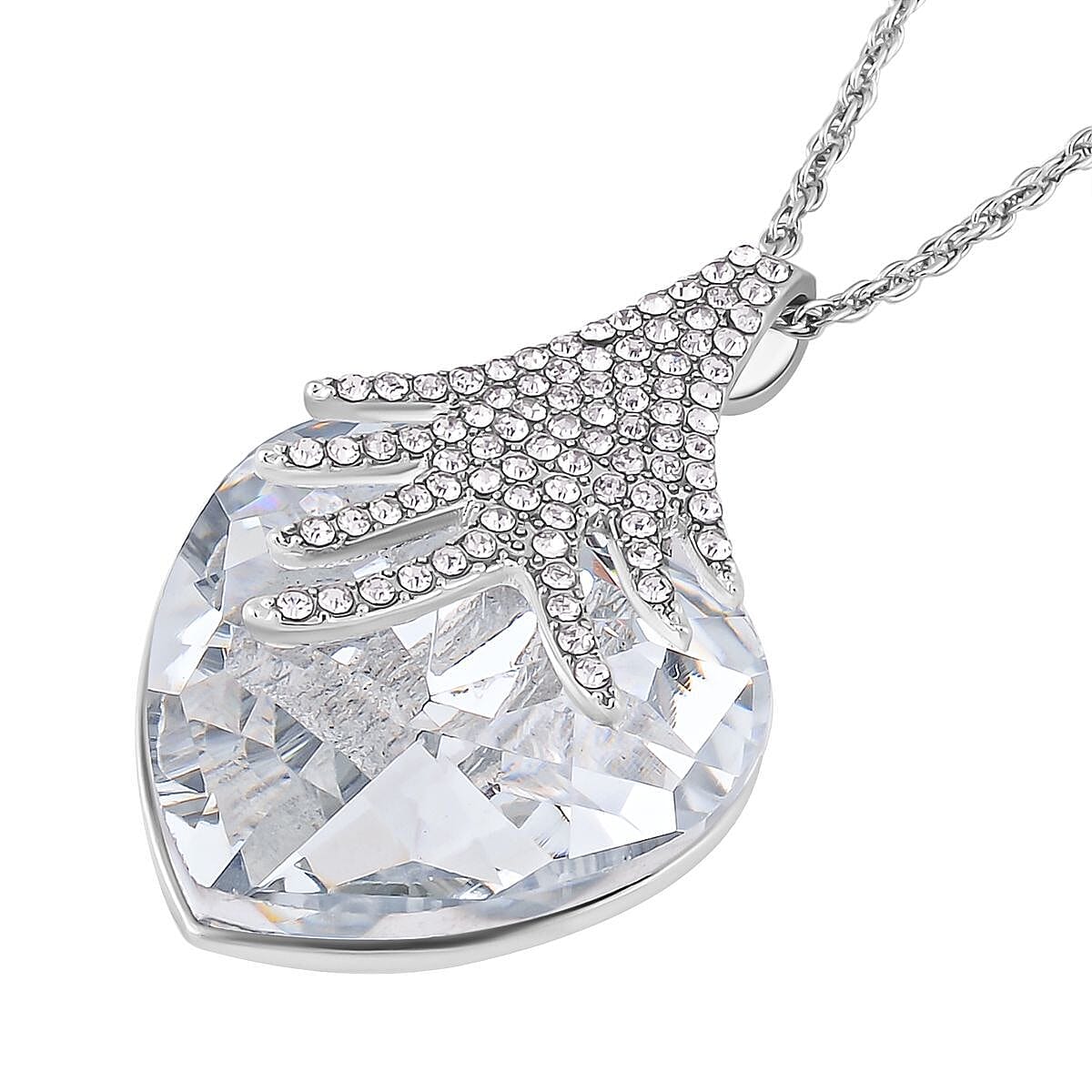 Simulated Diamond and White Austrian Crystal Heart Pendant with Chain (Size - 20-2 Inch Ext.) 4122769 2