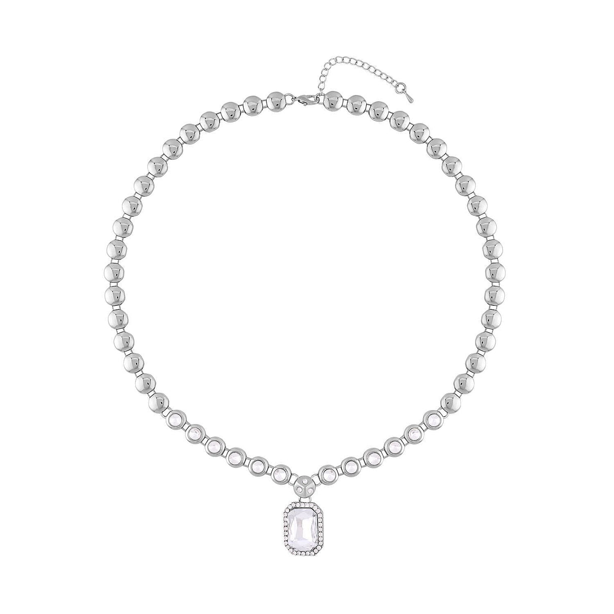 Simulated Diamond and White Austrian Crystal Necklace (Size - 20-2 Inch Ext.) in Silver Tone 7303254 0