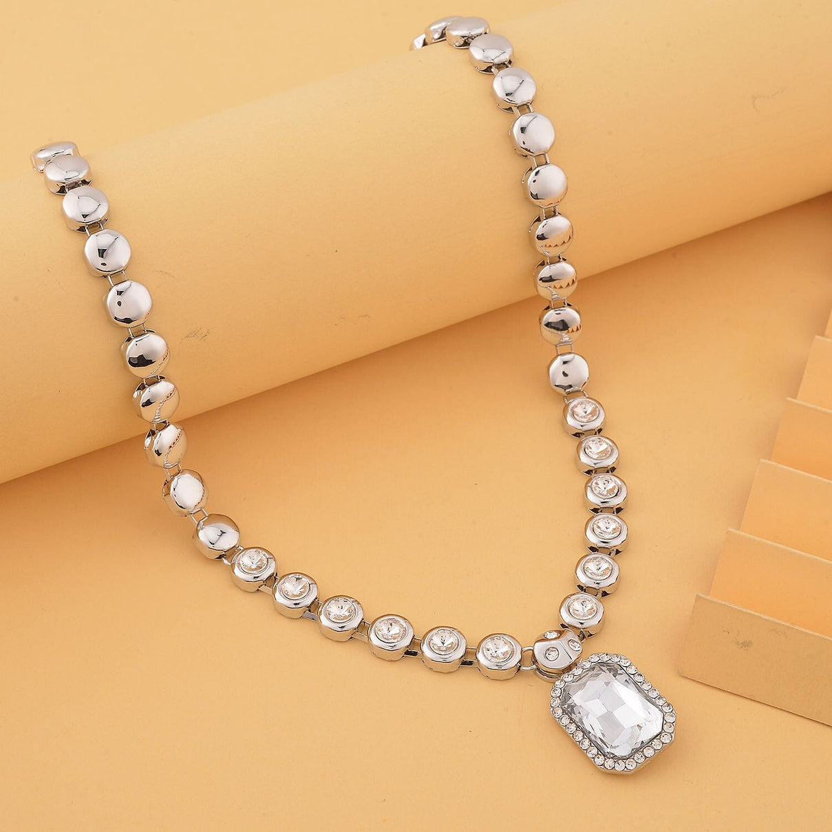Simulated Diamond and White Austrian Crystal Necklace (Size - 20-2 Inch Ext.) in Silver Tone 7303254 1