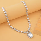 Simulated Diamond and White Austrian Crystal Necklace (Size - 20-2 Inch Ext.) in Silver Tone