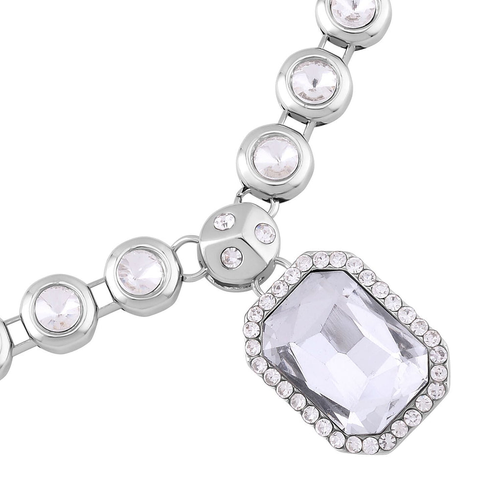 Simulated Diamond and White Austrian Crystal Necklace (Size - 20-2 Inch Ext.) in Silver Tone