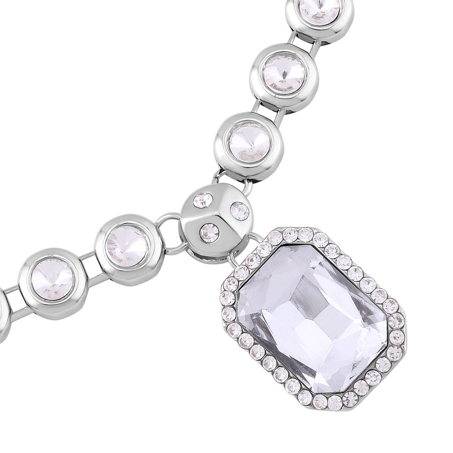 Simulated Diamond and White Austrian Crystal Necklace (Size - 20-2 Inch Ext.) in Silver Tone 7303254 2