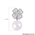 White Shell Pearl and Simulated Diamond Floral Ball Stud Earrings
