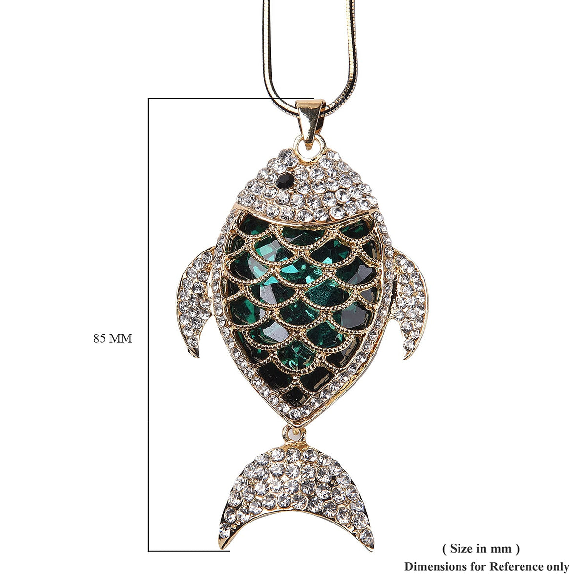 Simulated Emerald, White and Black Austrian Crystal Fish Pendant with Chain (Size 30 with 2 Inch Extender) in Two Tone 3625113 2