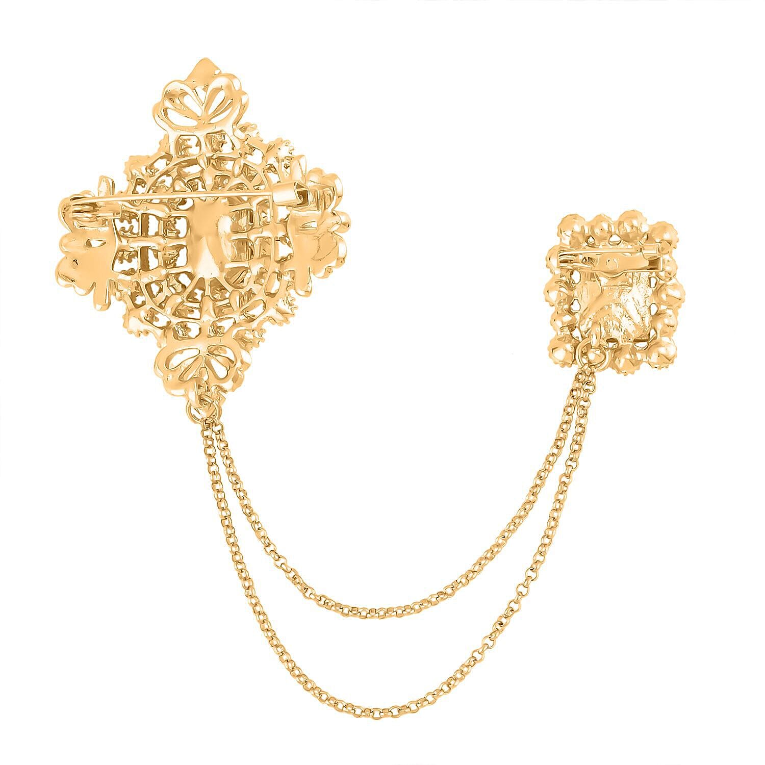 Simulated Green Sapphire, Blue Austrian Crystal, Brown Austrian Crystal and White Pearl Brooch in Yellow Gold Tone 7324337 3