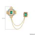 Simulated Green Sapphire, Blue Austrian Crystal, Brown Austrian Crystal and White Pearl Brooch in Yellow Gold Tone
