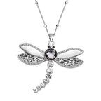Simulated Grey Pearl, Black and White Austrian Crystal Dragonfly Pendant with Chain (Size 24-3 Inch Ext.) in Silver Tone