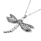 Simulated Grey Pearl, Black and White Austrian Crystal Dragonfly Pendant with Chain (Size 24-3 Inch Ext.) in Silver Tone