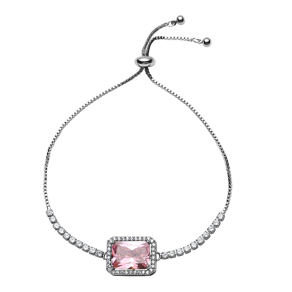 Simulated Kunzite & Simulated Diamond Bracelet (Size - 6-9) in Silver Tone 1.00 Ct.