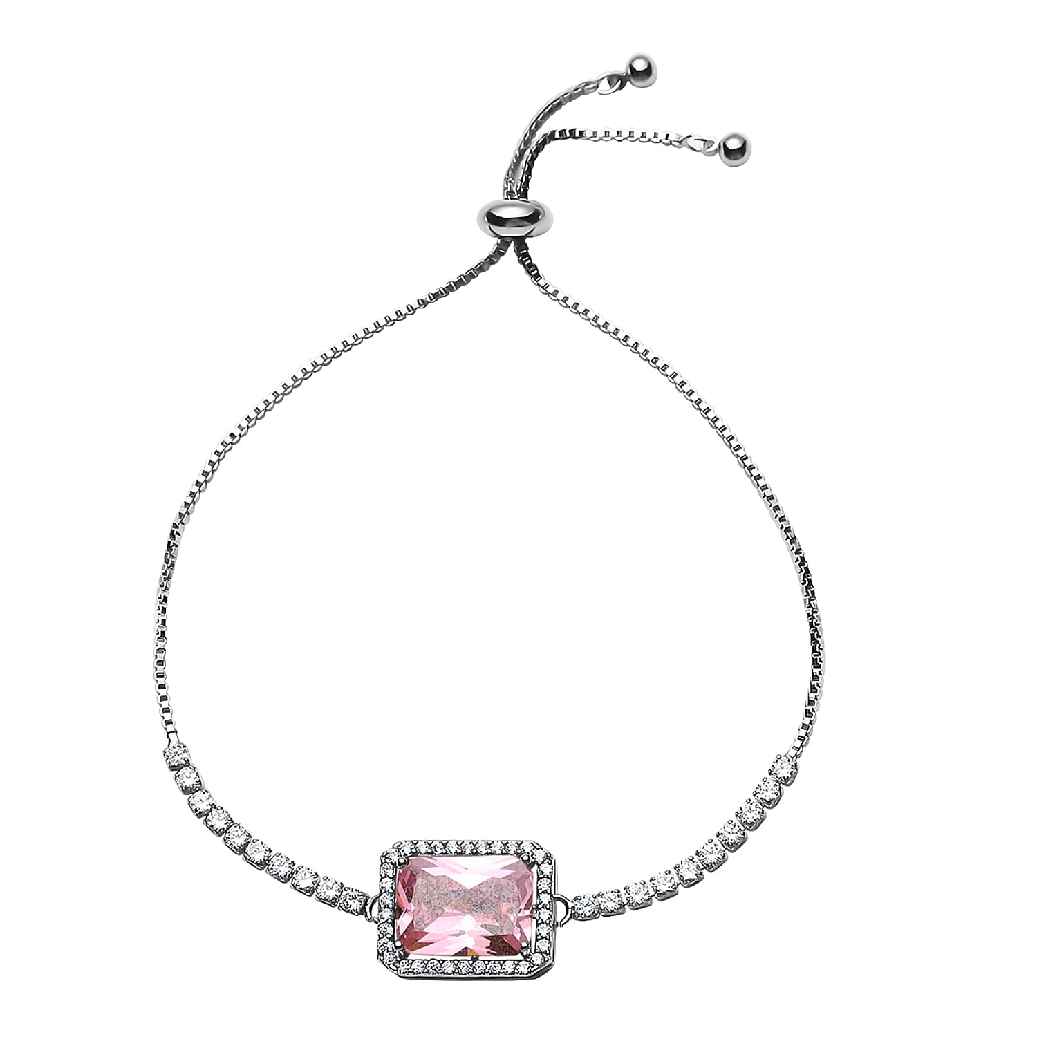 Simulated Kunzite &amp; Simulated Diamond Bracelet (Size - 6-9) in Silver Tone 1.00 Ct. 7300924 0