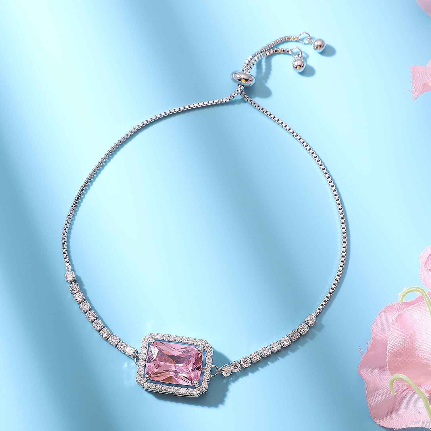 Simulated Kunzite &amp; Simulated Diamond Bracelet (Size - 6-9) in Silver Tone 1.00 Ct. 7300924 2