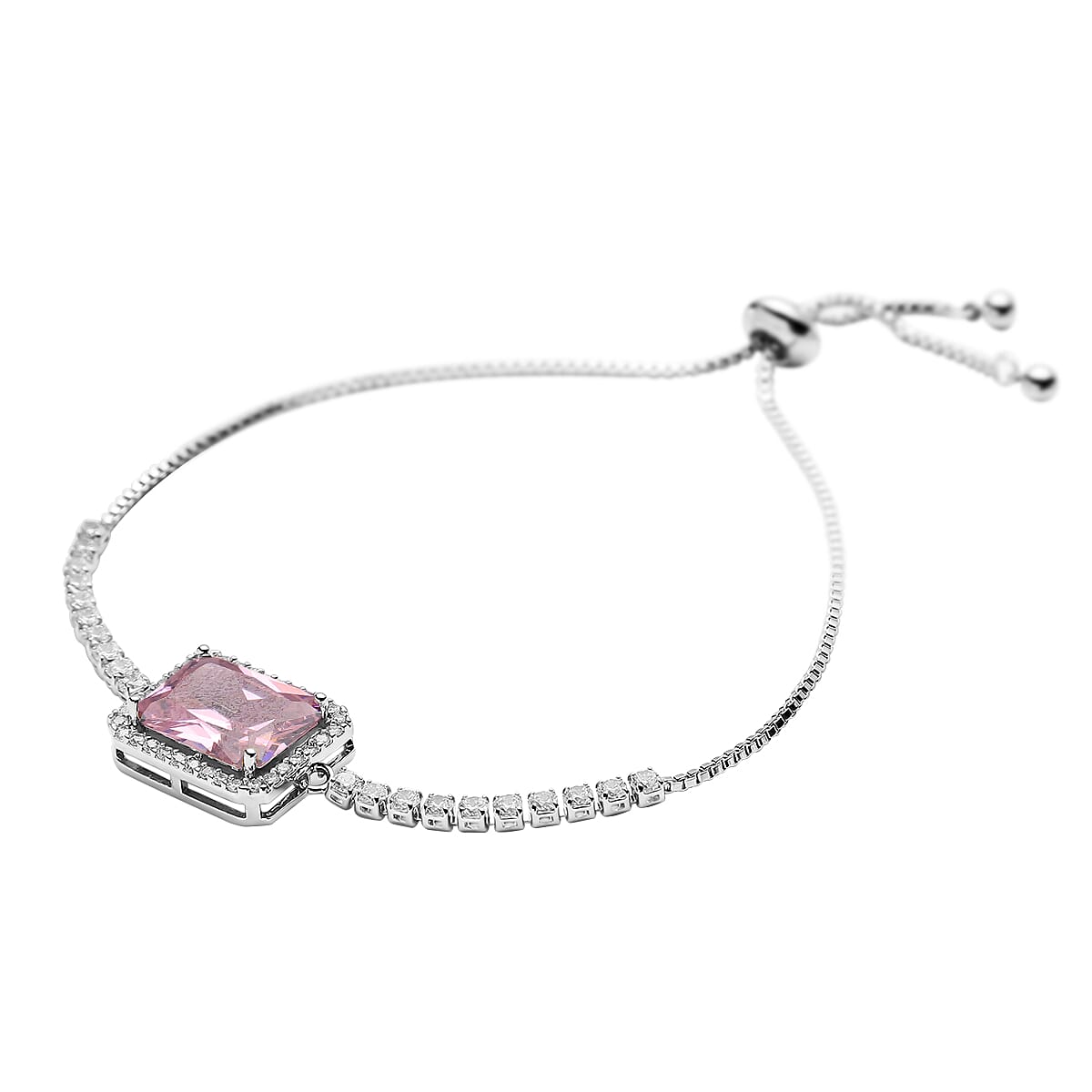Simulated Kunzite &amp; Simulated Diamond Bracelet (Size - 6-9) in Silver Tone 1.00 Ct. 7300924 3