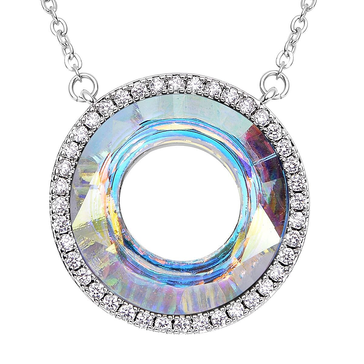 Simulated Mercury Mystic Topaz and Simulated Diamond Circle Necklace (Size - 20 With 2 Inch Extender) in Silver Tone V32638427 0