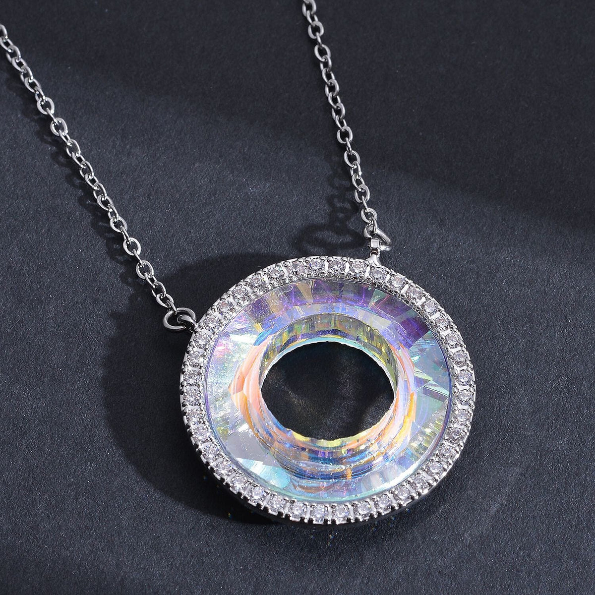 Simulated Mercury Mystic Topaz and Simulated Diamond Circle Necklace (Size - 20 With 2 Inch Extender) in Silver Tone V32638427 3
