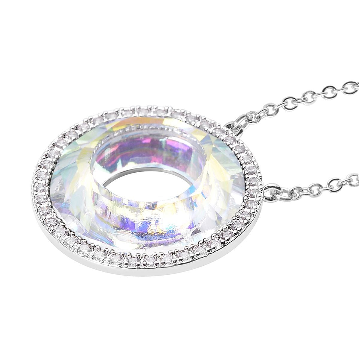 Simulated Mercury Mystic Topaz and Simulated Diamond Circle Necklace (Size - 20 With 2 Inch Extender) in Silver Tone V32638427 4