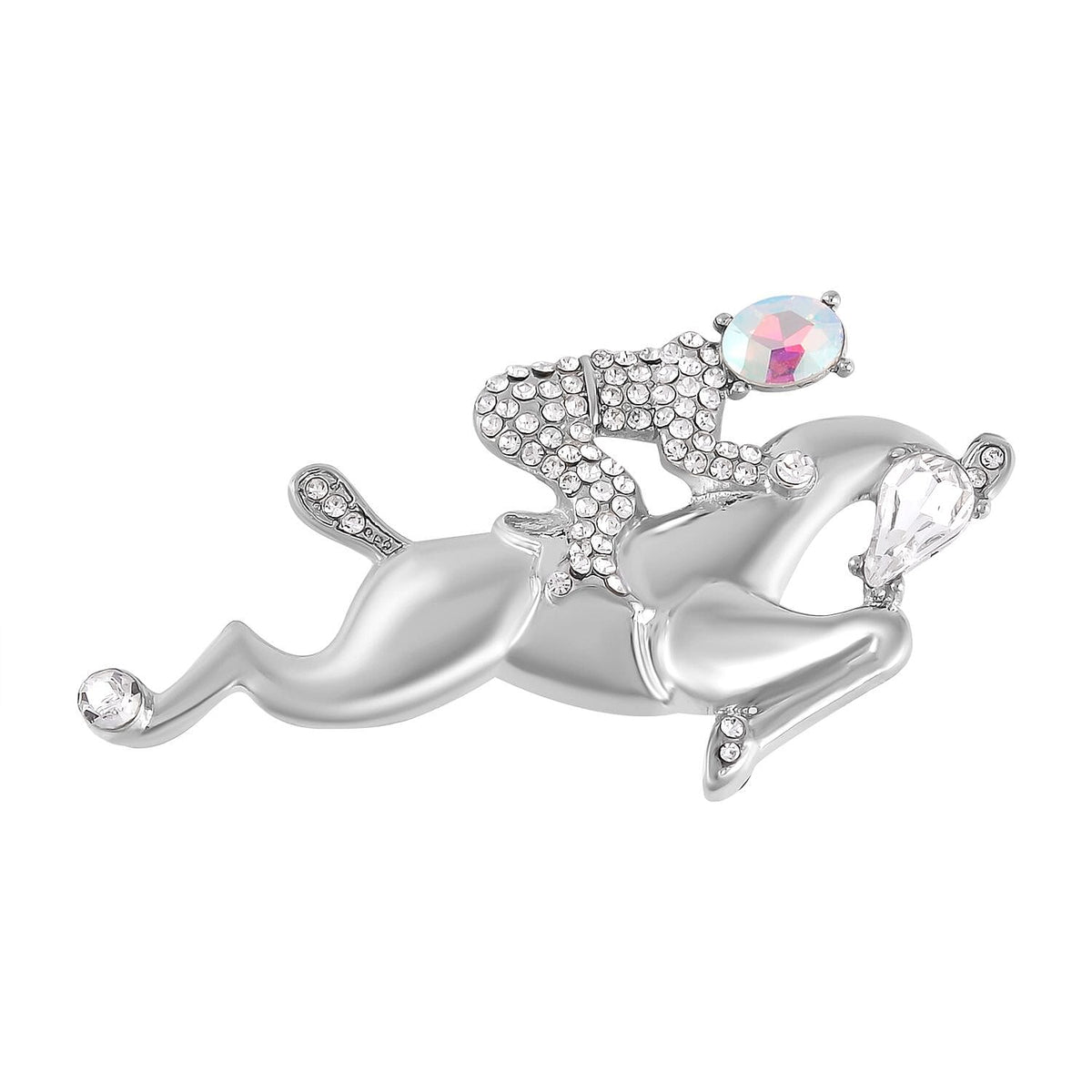Simulated Mercury Mystic Topaz, Simulated Diamond and White Austrian Crystal Horse Brooch in Silver Tone 7505940 0