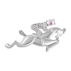 Simulated Mercury Mystic Topaz, Simulated Diamond and White Austrian Crystal Horse Brooch in Silver Tone
