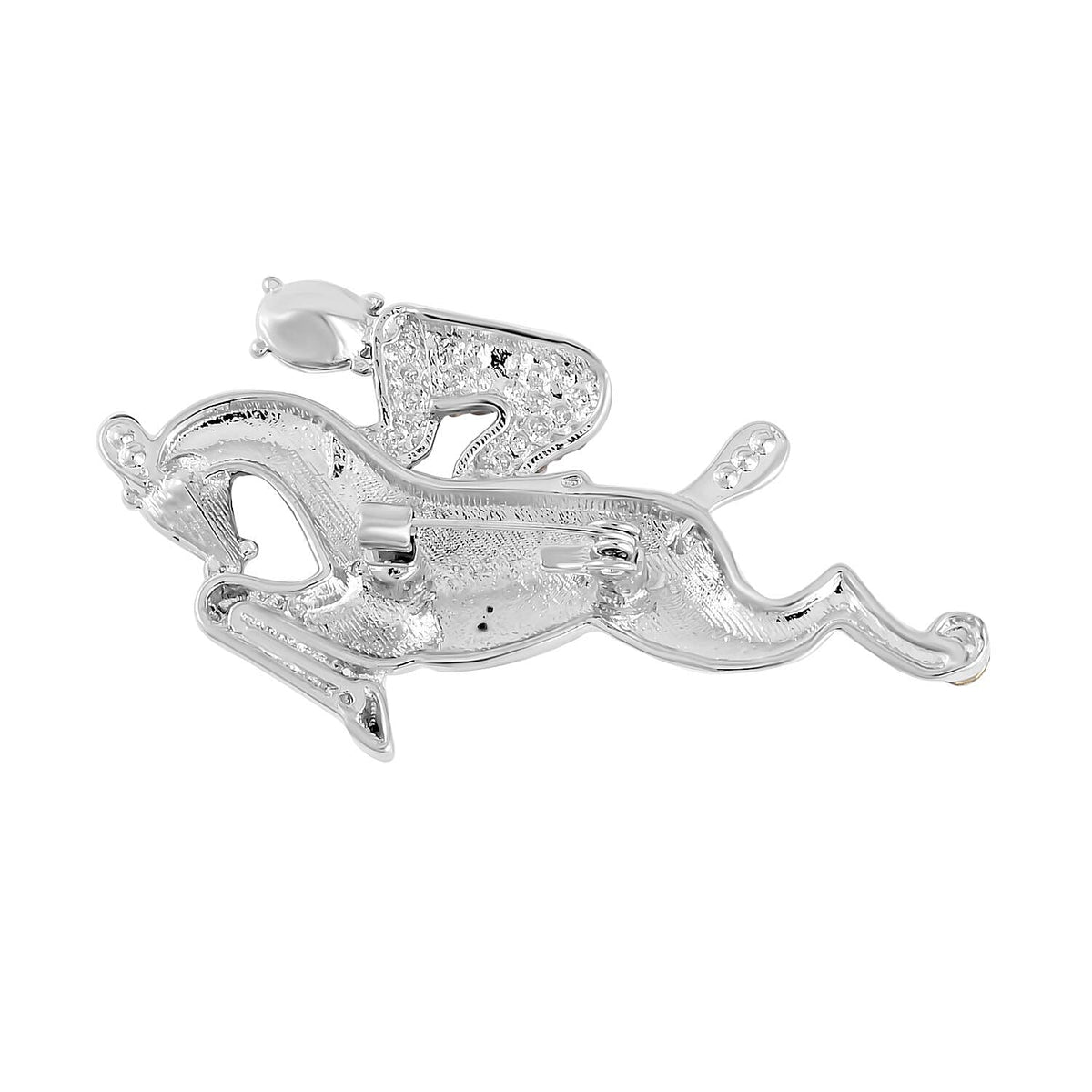 Simulated Mercury Mystic Topaz, Simulated Diamond and White Austrian Crystal Horse Brooch in Silver Tone 7505940 3