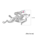 Simulated Mercury Mystic Topaz, Simulated Diamond and White Austrian Crystal Horse Brooch in Silver Tone