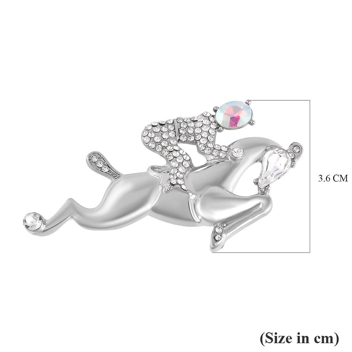 Simulated Mercury Mystic Topaz, Simulated Diamond and White Austrian Crystal Horse Brooch in Silver Tone 7505940 4