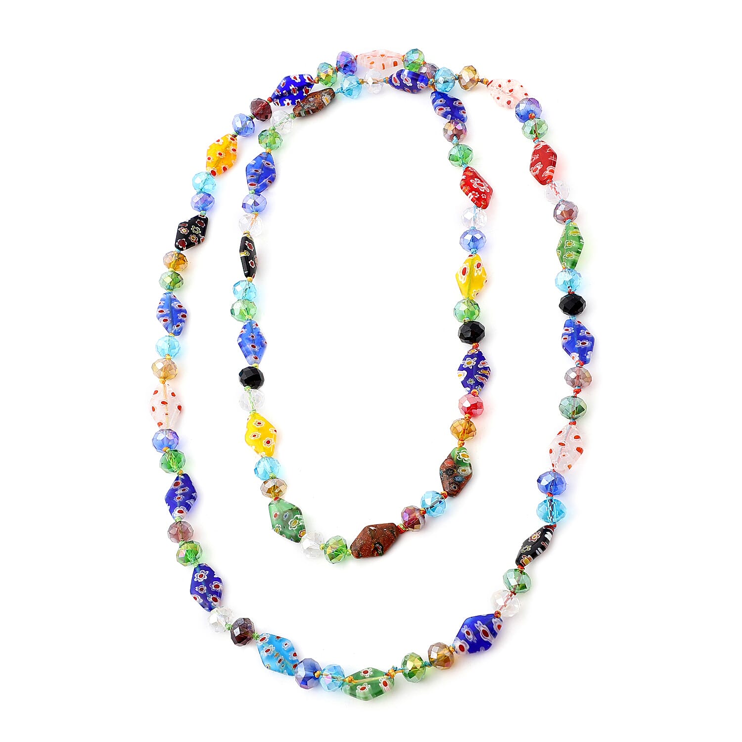 Simulated Multi Colour Gemstone and Multi Colour Murano Style Glass Beads Necklace (Size 47) 3581624 0