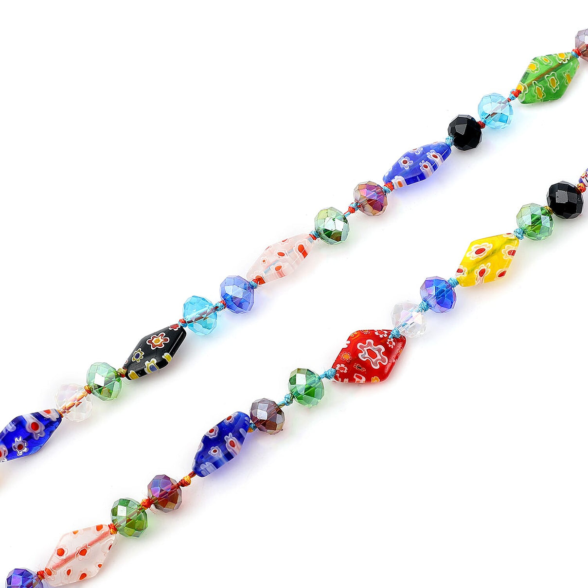 Simulated Multi Colour Gemstone and Multi Colour Murano Style Glass Beads Necklace (Size 47) 3581624 3