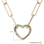 Simulated Multi Colour Gemstones Heart Paperclip Necklace (Size - 20) in Yellow Gold Tone