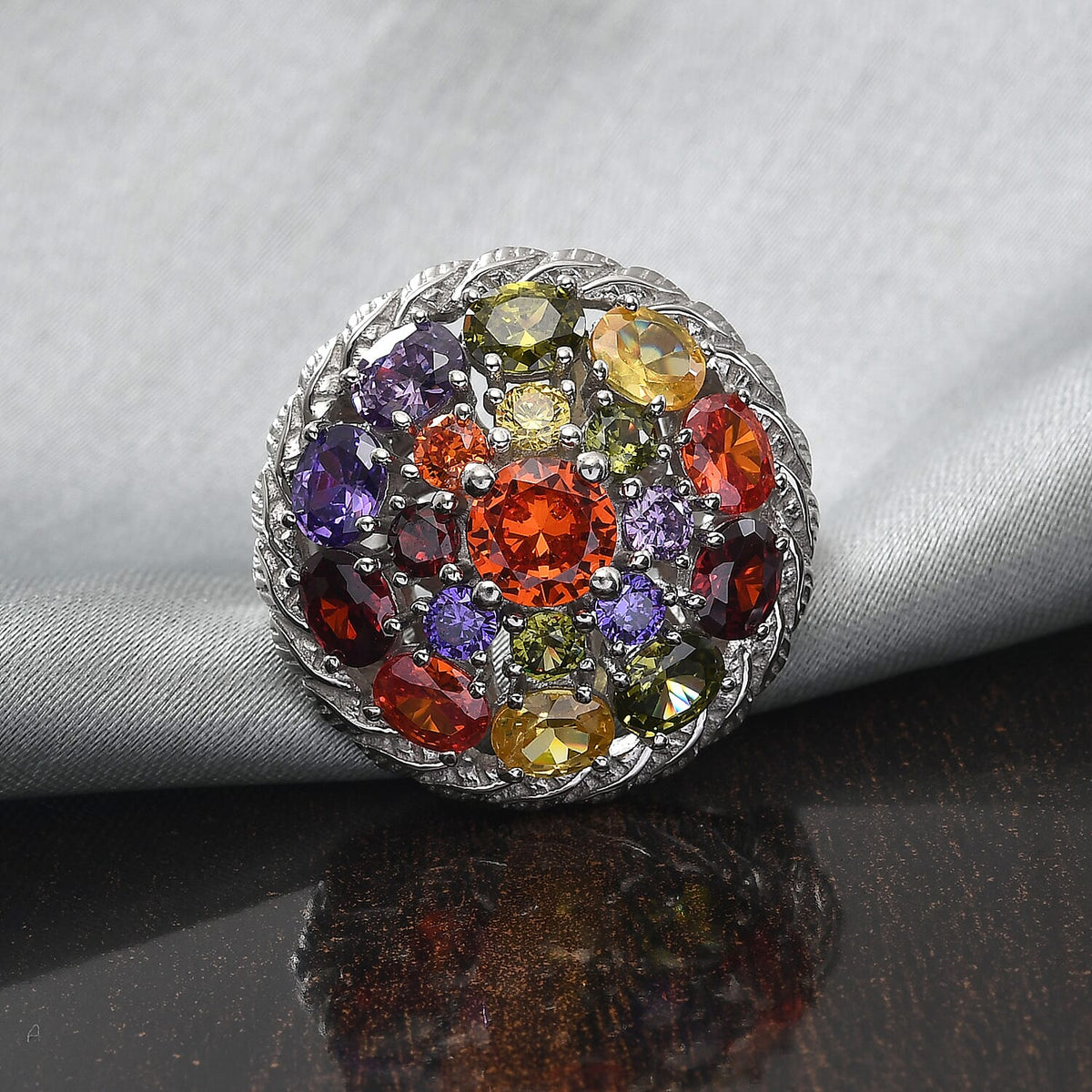 Simulated Multi Gemstones Ring in Silver Tone 3867063 1